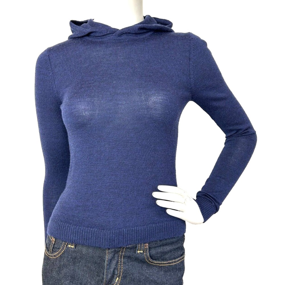 Aritizia Tna Merino Wool Sweater Hood Long Sleeve Crop Blue XS *GUC